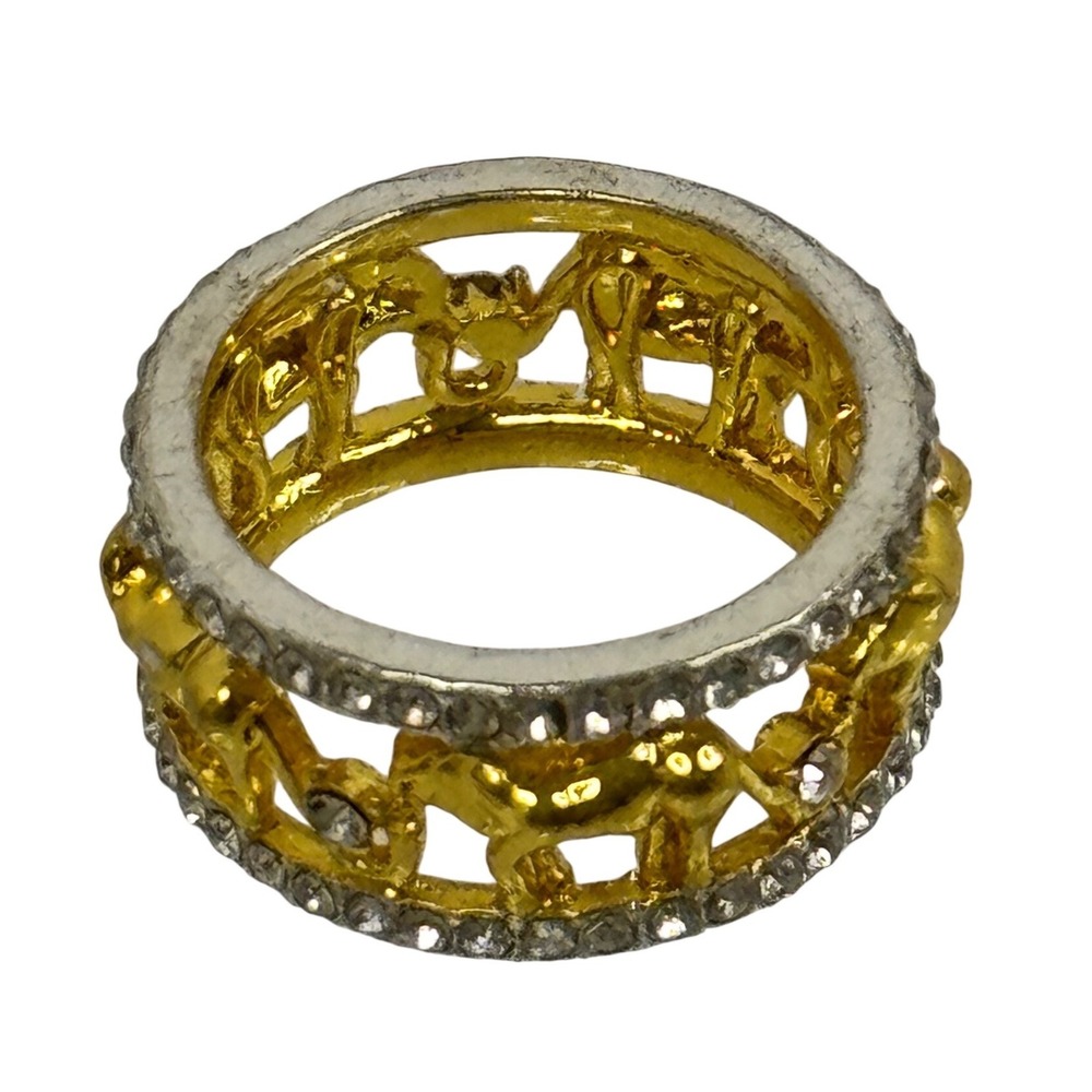 Jeulia Two Tone Elephant Rhinestone Eternity Band Statement Ring Size 8 Sterling - Picture 2 of 4